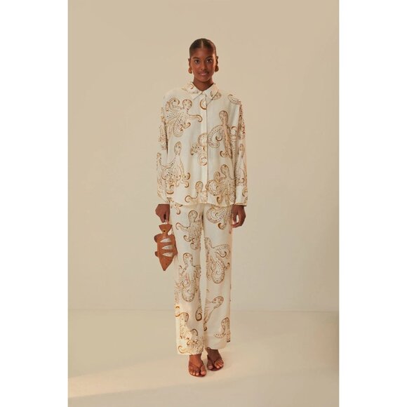 FARM Rio Pants - NWT FARM Rio Off-White Octopus Fun Euroflax Premium Linen Pants Large